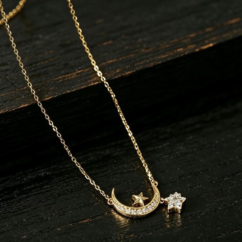 Factory 925 Sterling Silver Moon and Star Zircon Pendant Necklace for Women Versatile Everyday Wear Necklace Jewelry