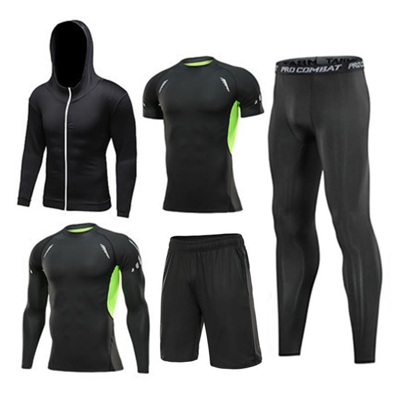 Mens 5-Piece Quick Dry Breathable Cycling Jersey Set Training Running Sportswear