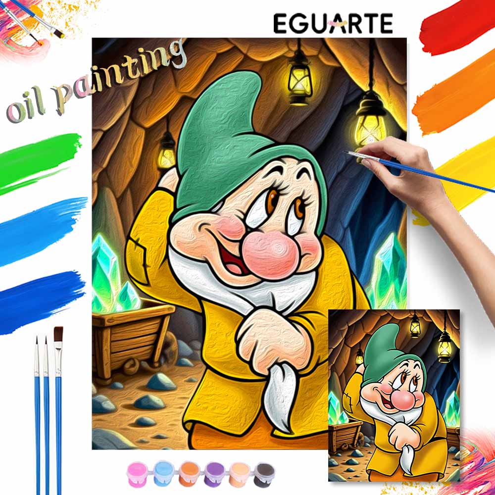 Disney Dopey Seven Dwarfs Oil Paint by Numbers Art Kit Handmade Painting Home Decor Gift