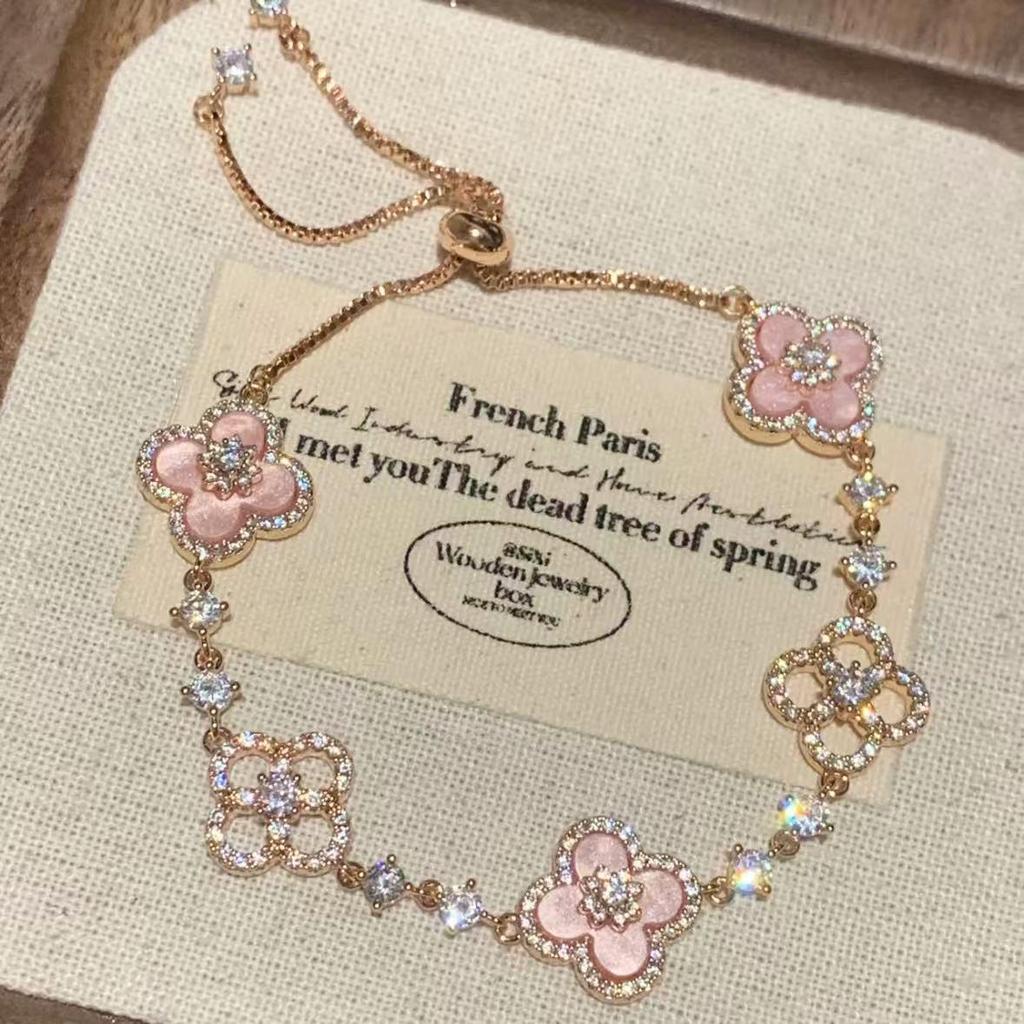Pulsera coreana ajustable de flor de rombo de circón - Joyería elegante y versátil para mujer