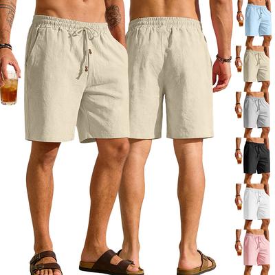 Men's Casual Shorts Cotton Elastic Waist Shorts Drawstring Summer Lightweight Shorts for Men Linen Casual Beach Vacation Yoga Golf Shorts with Pockets