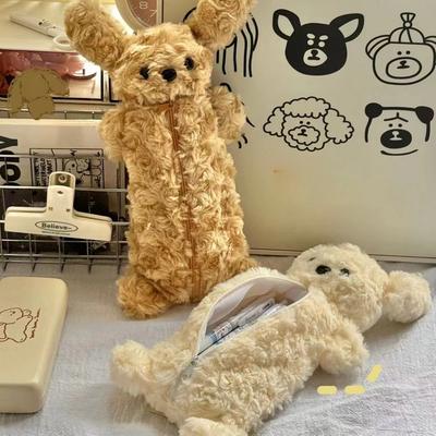 Kreatives Plüsch-Teddy-Federmäppchen Niedliche Welpen Weiche Bleistifttaschen Große Kapazität Stifttasche Schülerin Aufbewahrungstasche Schreibwaren