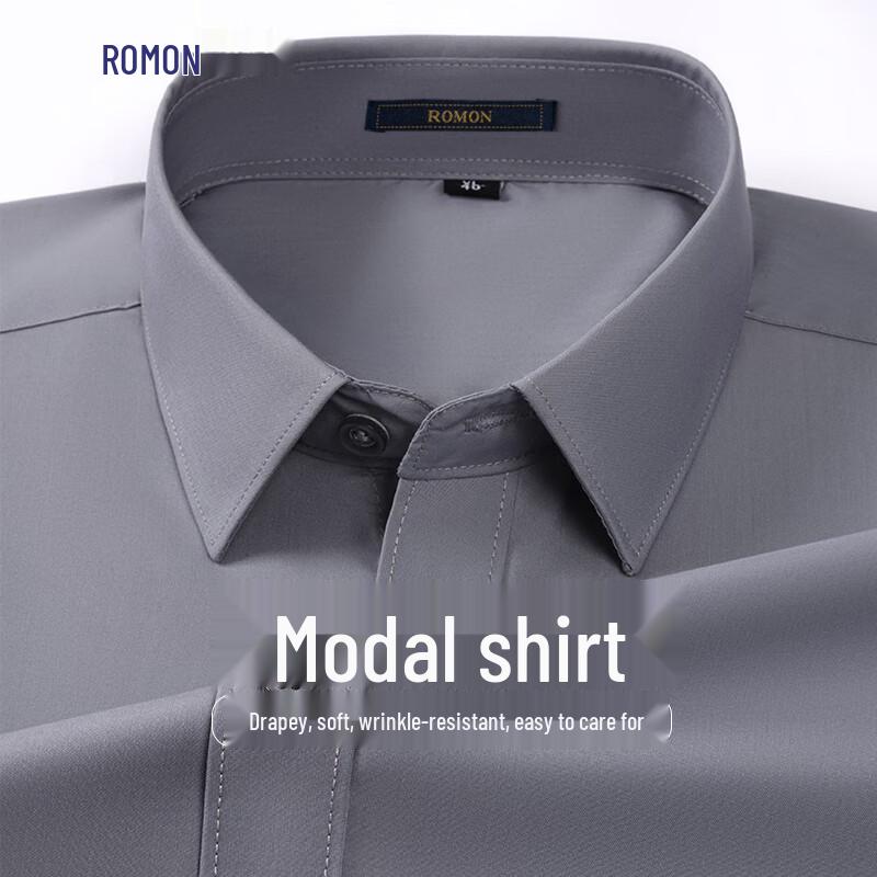 ROMON Men's Modal Blend Wrinkle-Resistant Short-Sleeve Shirt