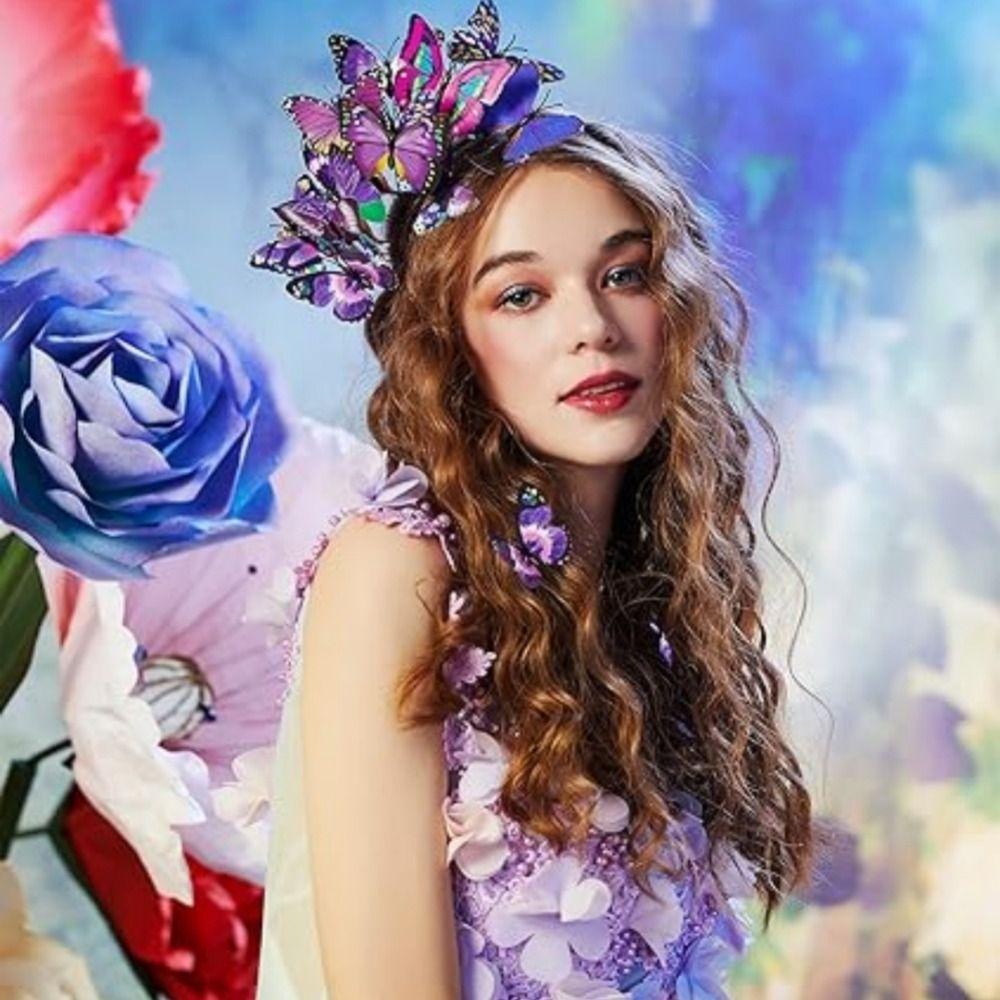 Butterfly Headbands Butterfly Fascinator Tea Party Bride Hair Accessories Flower Wreath Headwear