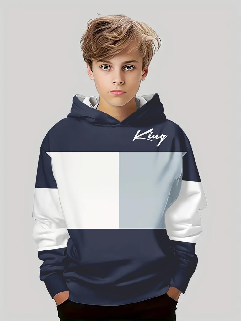 Boys Hoodie Stripe Printed Pullover Long Sleeve Thin Hooded Sweatshirt for Autumn Casual Versatile Classic Color Matching Design