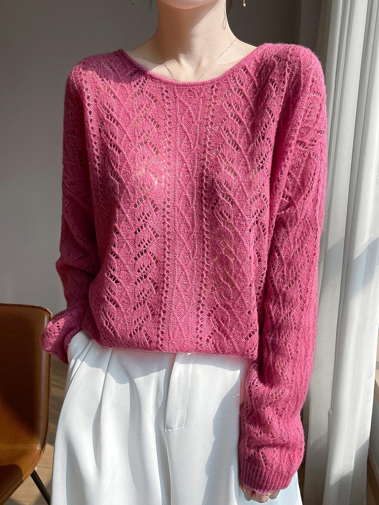 Women's Hollow-Out Cashmere & Silk Sweater - Loose, Sun-Protection Knit Cardigan