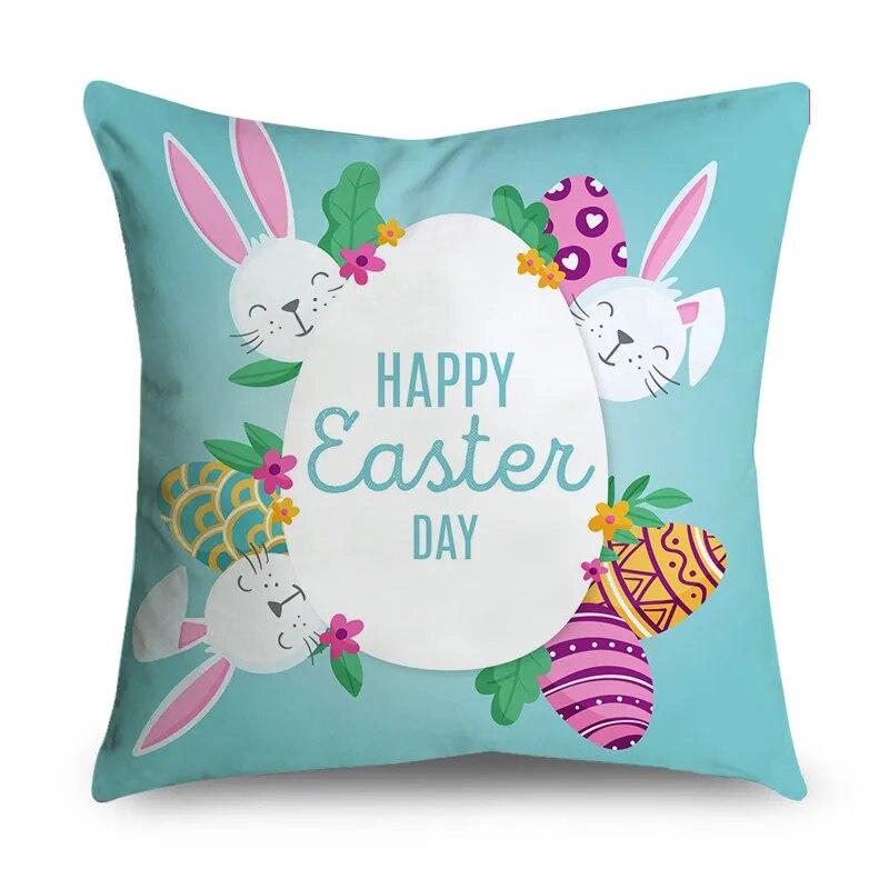 Home Decoration Easter Pillowcase Cute Bunny Easter Egg Pattern Pillowcase Festive Atmosphere Decoration Cushion Cover