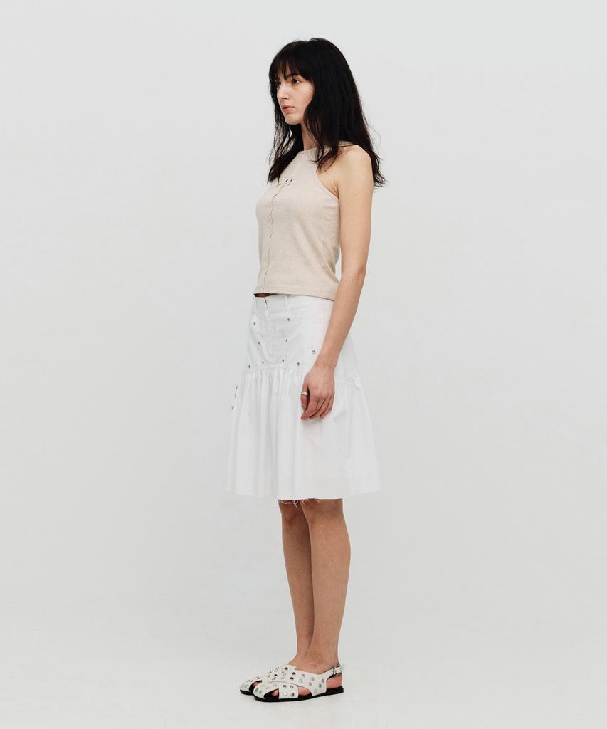 Sillot Low Cut Eyelet Shirred Midi Skirt (White)