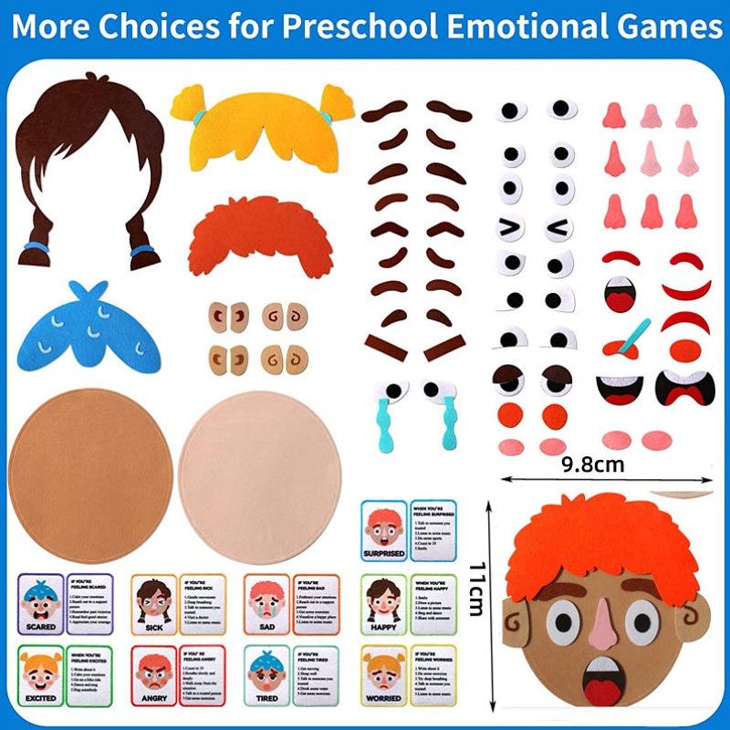 Felt Children Facial Expression Stickers Toy Stickers Facial Expression Changing Teaching Aids DIY Felt Expression Bags