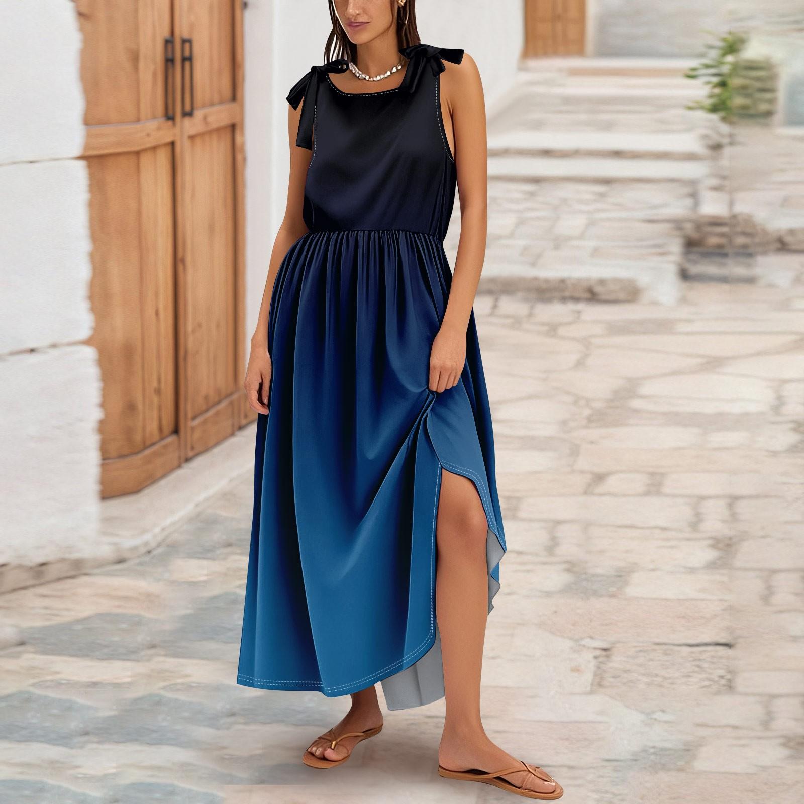 

Женское летнее модное платье-майка А-силуэта без рукавов повседневное платье с цветочным принтом/однотонными карманами XL