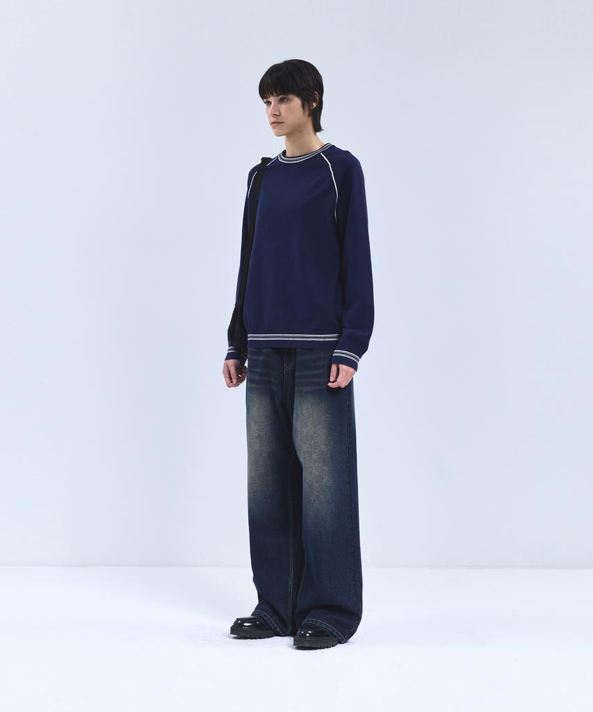 IRONYPORNO WHITELINE 86-Iroj361 Color Line Point Long Sleeve Knit Blue