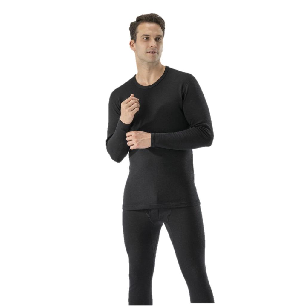 Heat-generating innerwear, Breath Thermo underwear, thick wool crew neck long-sleeve shirt, men's, C2JAAC10, black, size M