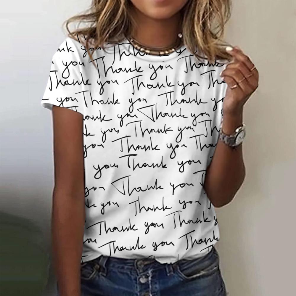Retro Women's 3D Printed T Shirt Letter Pattern Print Tee Summer Casual Crew Neck Short Sleeve Vintage T-Shirts Male Oversized Clothing