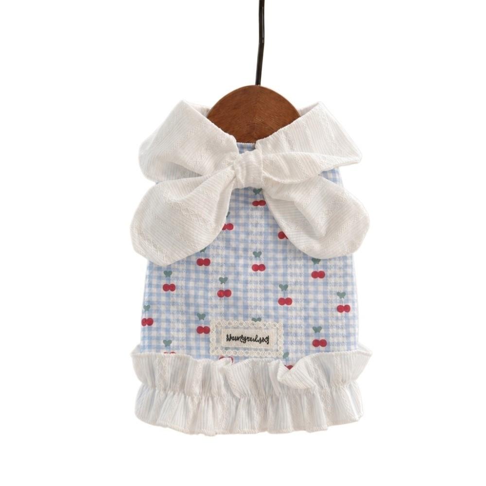 Wedding Dress Cat Dog Ruffle Dress Big Bowknot Cherry Pet Skirt Cute Sweet Dog Clothes Maltese