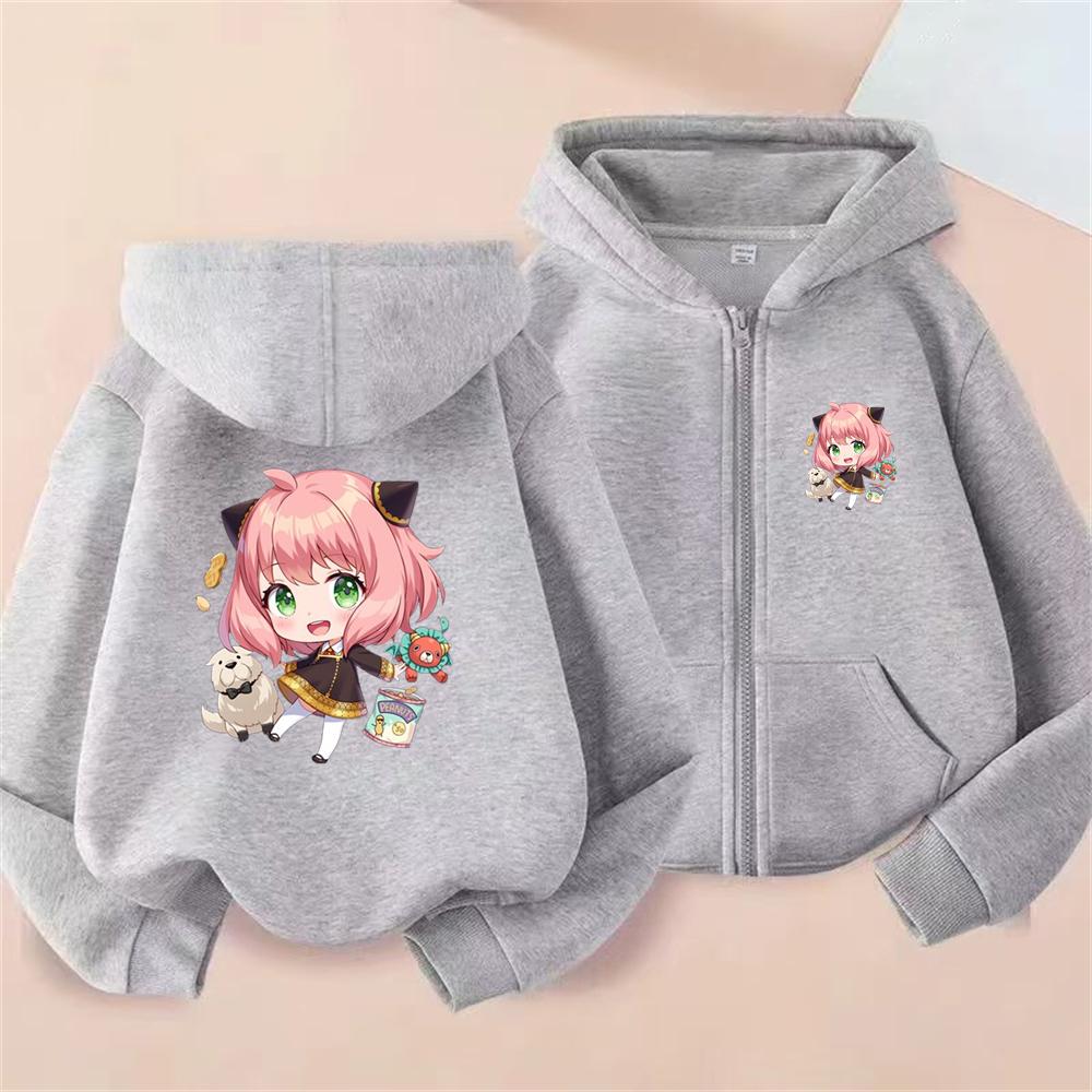 Anime Spy X Family Children Hoodie Tops Girl Boy Sweatshirt Kid Zipper Coat Casual Sweatshirts black autumn Clothes