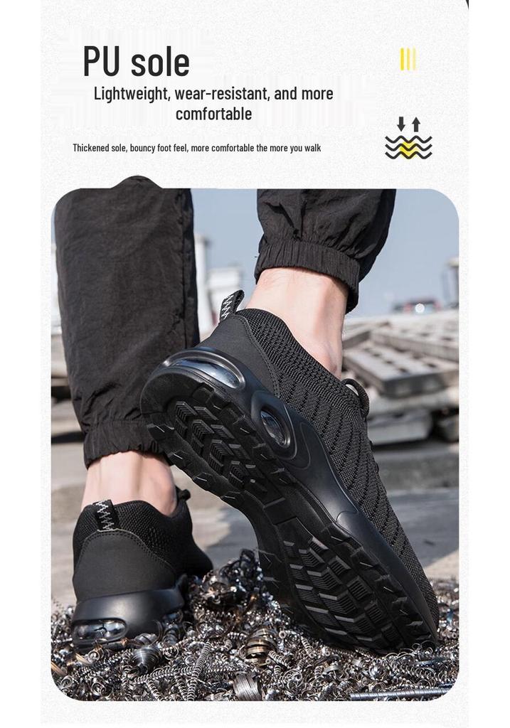 Four Seasons Fly-Knit Protective Work Shoes: Anti-Smashing, Anti-Piercing, and Anti-Static.