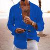 Summer Men's Solid Color Loose Single Breasted Lapel Cotton-Linen Long-Sleeve Shirt