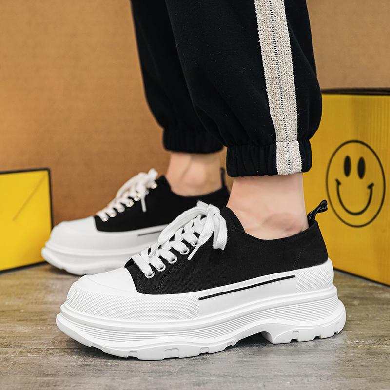 Invisible inner heightening shoes New summer canvas shoes Breathable thick-soled high-top dad shoes