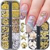 1 Box Metal Summer Ocean Nail Art Charms 3D Shell Starfish Seahorse Pearl Beads Alloy Nail Jewelry Mixed Manicure Studs Decor