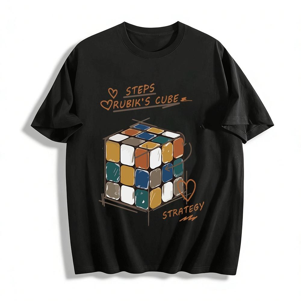 Vintage Rubik s Cube Strategy Steps Print Casual T-Shirt Pure cotton T-shirt XXS