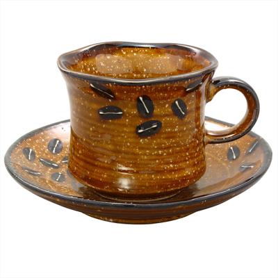 Mino keramikos kavos puodelio lėkštutė pupelės rudos spalvos pagaminta Japonijoje 502-16