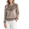 Women S Round Neck Geometric Jacquard Knit Sweater Loose Casual Raglan Sleeve Pullover