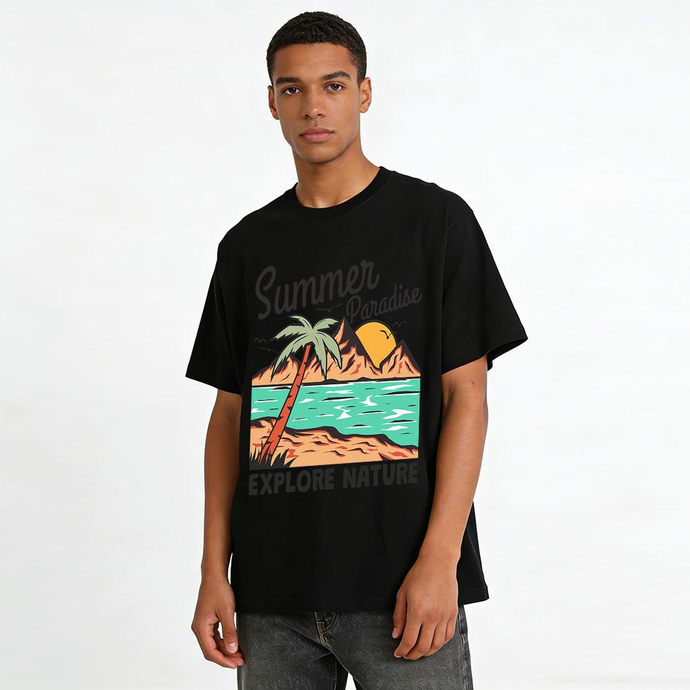 Summer Paradise Explore Nature Coconut Tree Beach Graphic Tee Pure cotton T-shirt