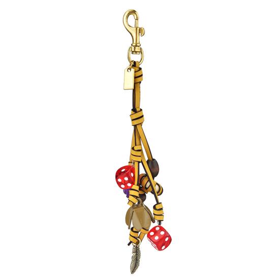 

Keychain Pendant Retro Yellow Black Climbing Rope Kye Chain with Imitation Leather Flowers Dice Snail Charm Hand-Woven Lucky Bag Accessory коричневий