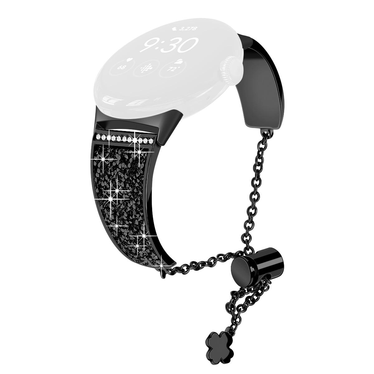 

For Google Pixel Watch 3 41mm/Watch 2/Pixel Watch Rhinestone Decor Bling Metal Chain Band Replacement Bracelet Watch Strap Black