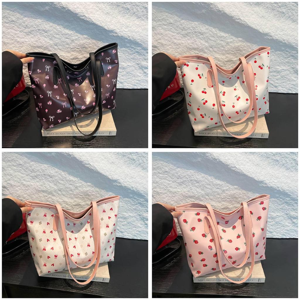 Cute Pink Butterfly Tote Bag For Daily Use Large Pu Handbag With Zipper Closure