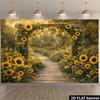 2D Rustic Garden Backdrop Sunflower Arch with Lights Portrait Studio Background