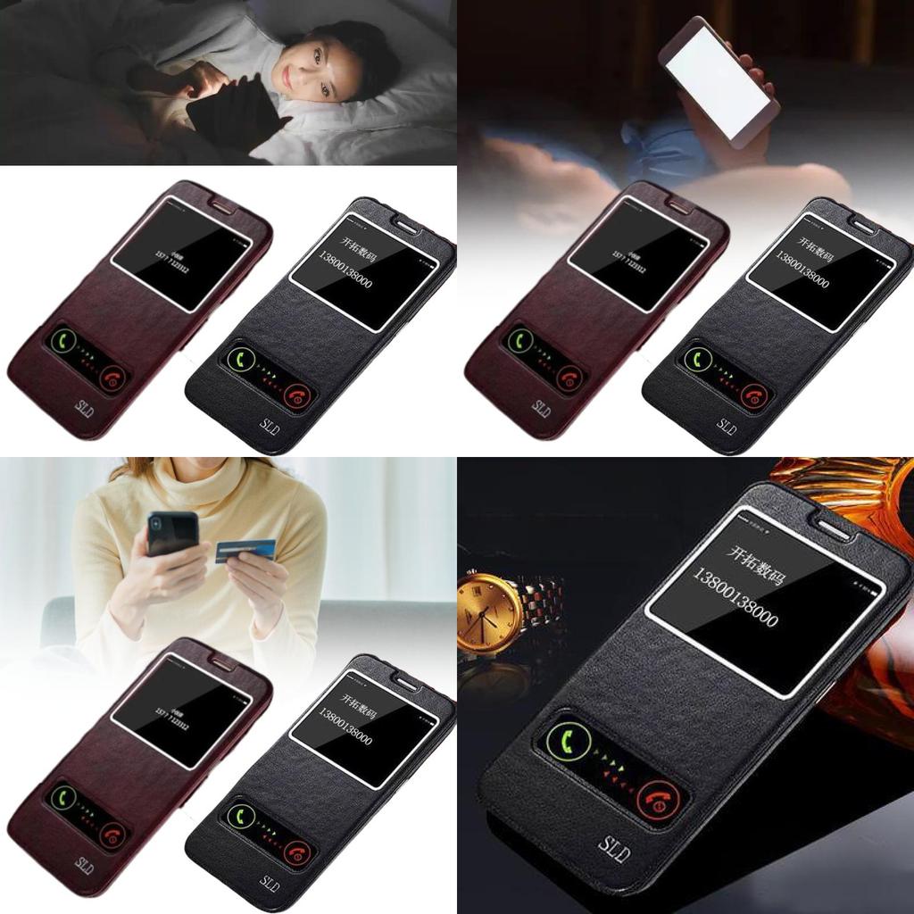 Für Samsung S6 S7 S7edge S6edge Premium Leder Handyhülle mit strapazierfähigem Doppel-Fenster-Klappdeckel für Büro und Pendeln