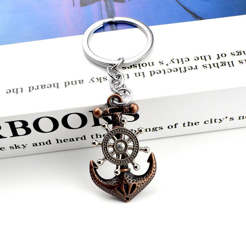 Personalized Retro Pirate Ship and Anchor Rotating Pendant Keychain