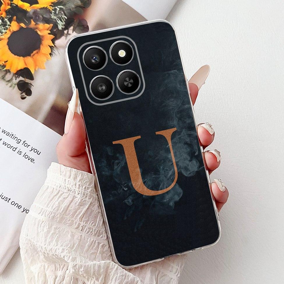 Clear For Honor 400Smart 5G LGN-NX1 Case For Honor 400 Smart Cover Luxury A-Z Letters Fashion Flowers Crown Soft Bumper Casing