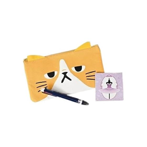 Cat Pouch Pen and Memo Pad Gift Set - 3 Piece Bundle, Ready for Gifting (Gray)