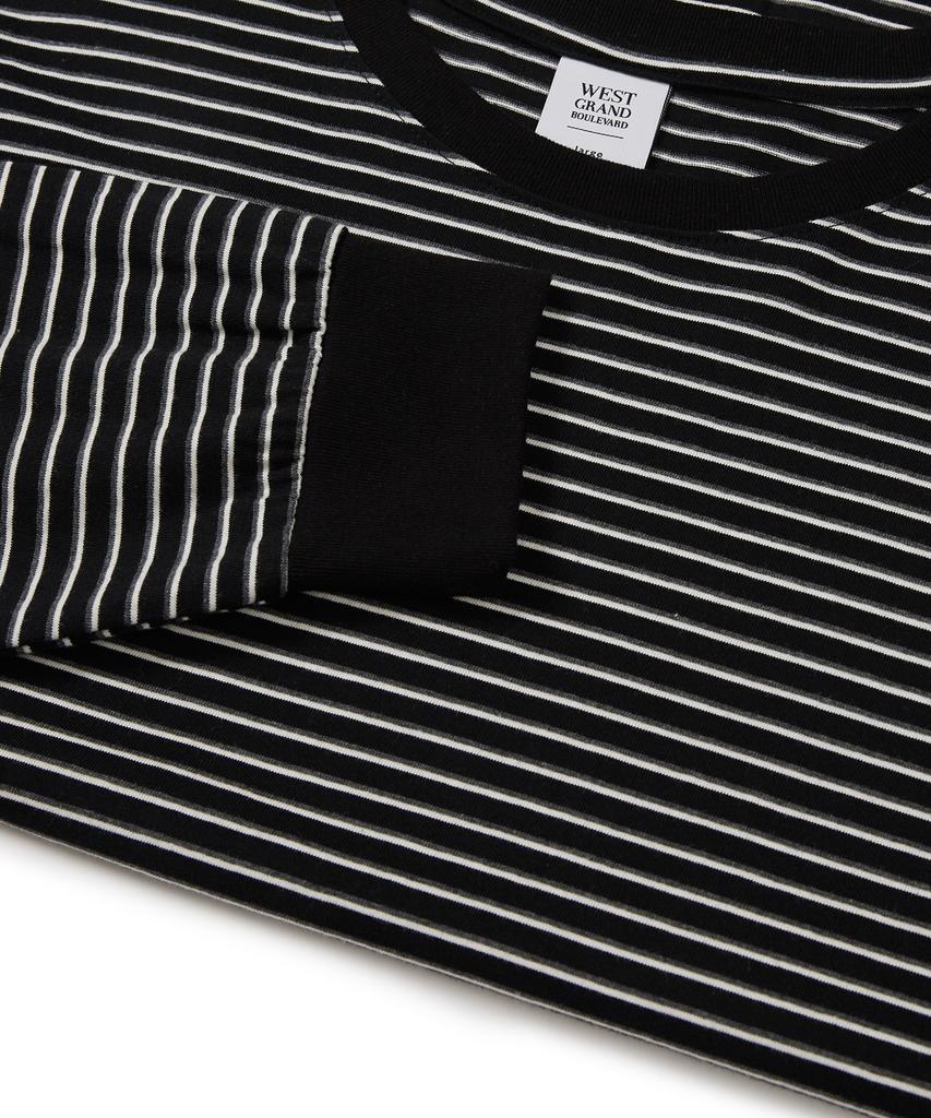 WEST GRAND BOULEVARD Semi-Over Stripe Long Sleeve Black
