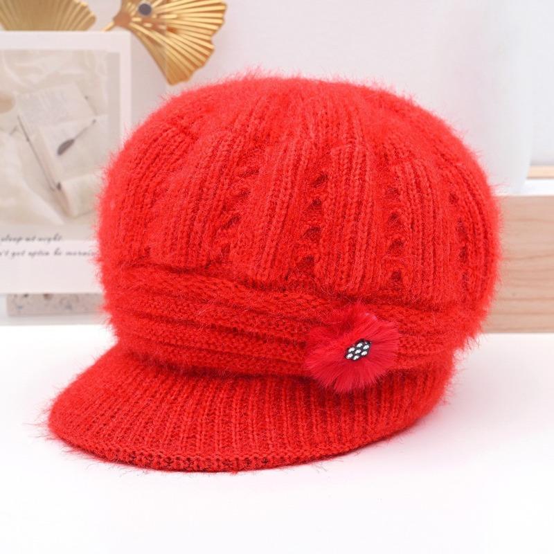 Winter Thermal Hat Women's Winter Velvet Old Lady Hat Old Hat Solid Color Knitted Wool Hat