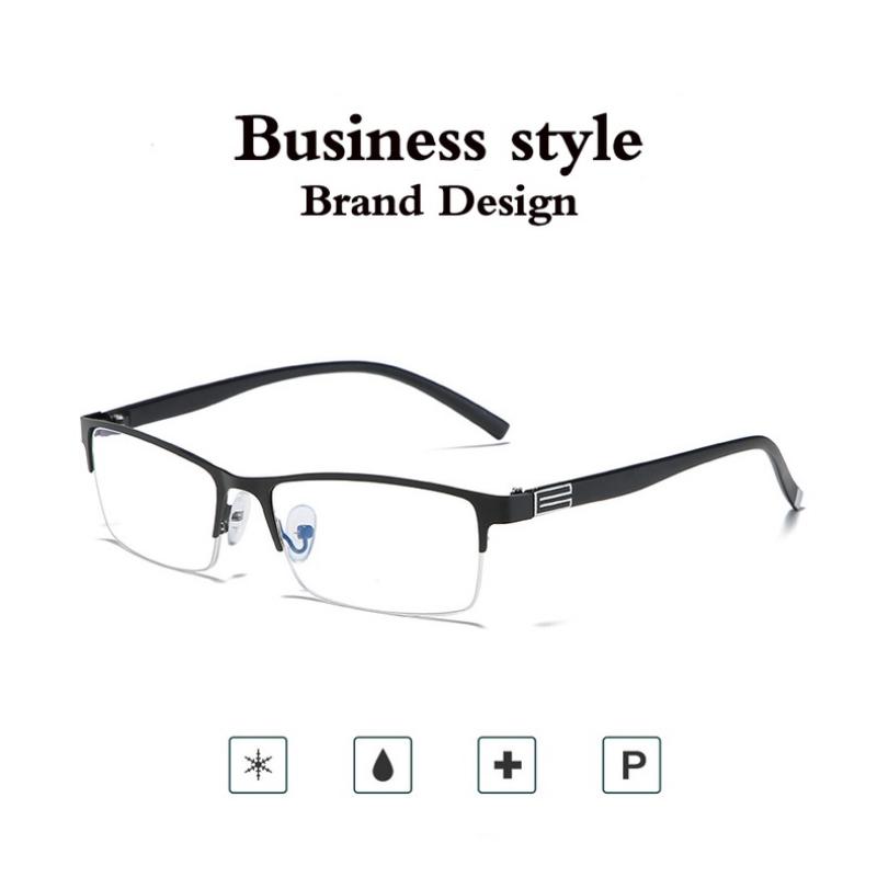 Stainless Steel Bifocal Reading Glasses For Mens Anti Blue Light Business Half Frame Presbyopia Eyeglasses +1.0 To +4.0