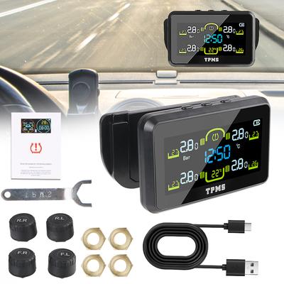 Solar TPMS T14-1 Reifendruckkontrollsystem Auto Reifendruckmonitor Mit 4 Externen Sensoren Temperaturwarnung Kraftstoffsparen Reifendruckalarm