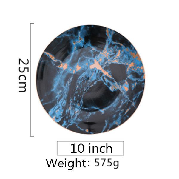 Marmorteller im europäischen Stil Keramik Geschirr Gold Einlage Porzellan Dessertteller Steak Salat Snack Kuchenteller Geschirr