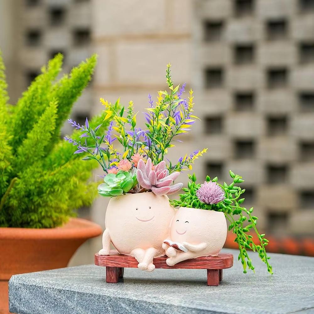 Smile Face Flower Pot Mini Simulation Rocking Chair Flower Pot Succulent Flowerpots Indoor Outdoor Homes Garden Ornaments