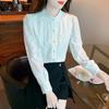 Elegant and Slimming Korean Style Puff Sleeve Lace Blouse with Stand Collar
