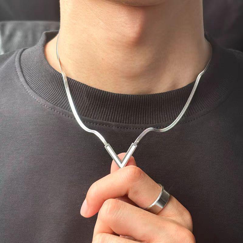 Trendy V-Shaped Necklace: Luxurious, Versatile Titanium Steel Snake Chain for Men & Women, Fade-Resistant, Minimalist Design
