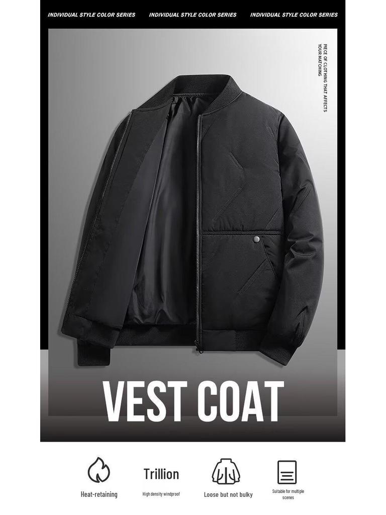Chao Lun Bu Men's Thick Stand Collar Jacket - High-End Autumn/Winter Warm Cotton Dad Coat