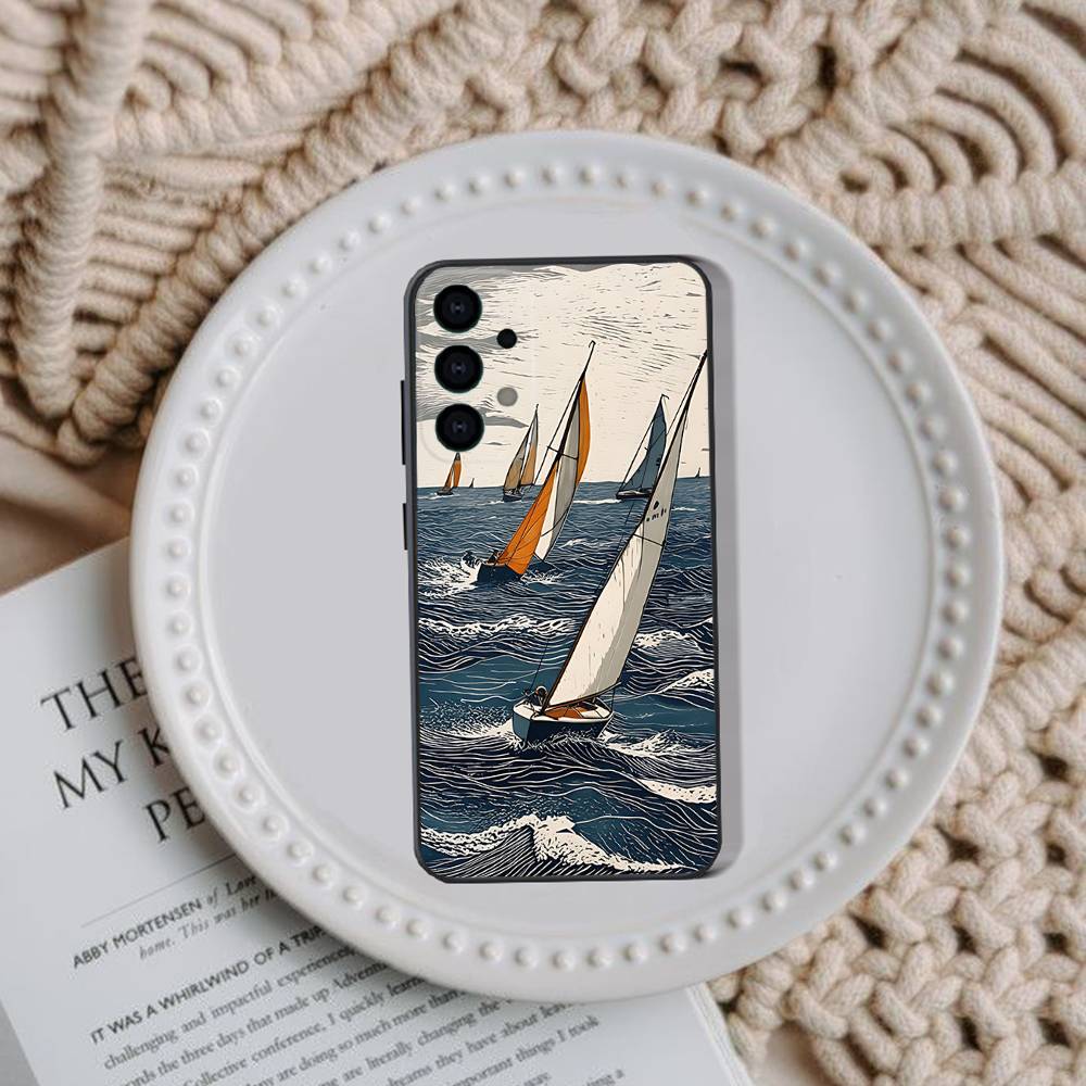 Sailing Boat Phone Case For Samsung Galaxy A 91,80,73,72,71,53,52,51,22,5G Shockproof Soft Black Cover