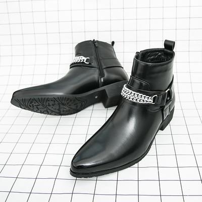 Fashion Leisure Walk Mens Chelsea Boots Handmade High Top Men Shoes Male Leather Ankle Boots Business Dress Shoes New Metal Buckle Botas