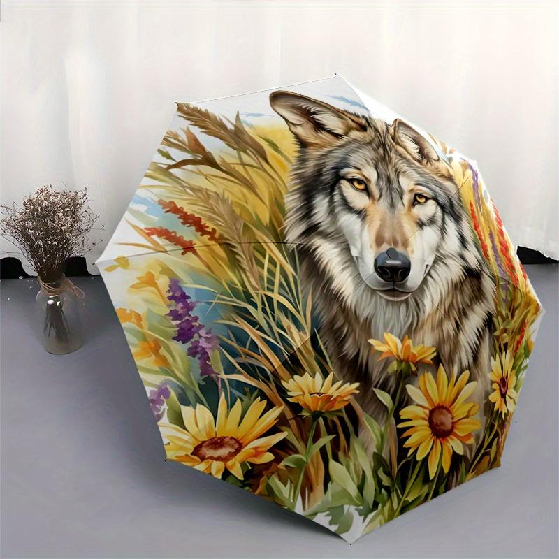 1pc Wolf Amidst Sunflowers and Lavender Automatic Open/CloseUmbrella,Compact Umbrella for Men & Women Day Gift.C031