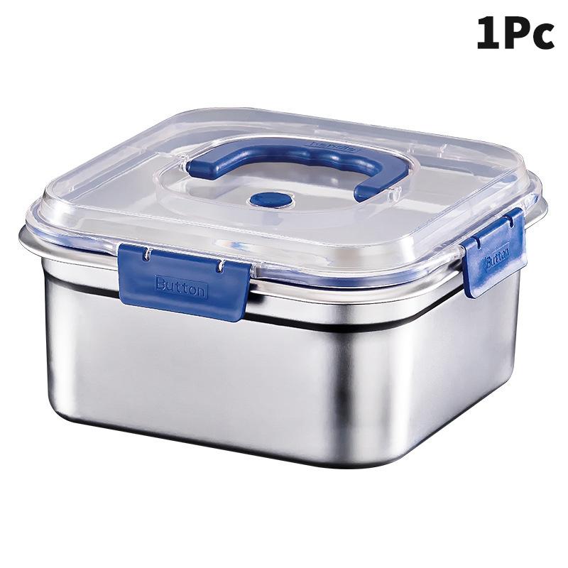 Large Capacity Stainless Steel Crisper With Handle Airtight Lid Leak-Proof Lunch Box Rectangular Fresh-Keeping Box Refrigerator