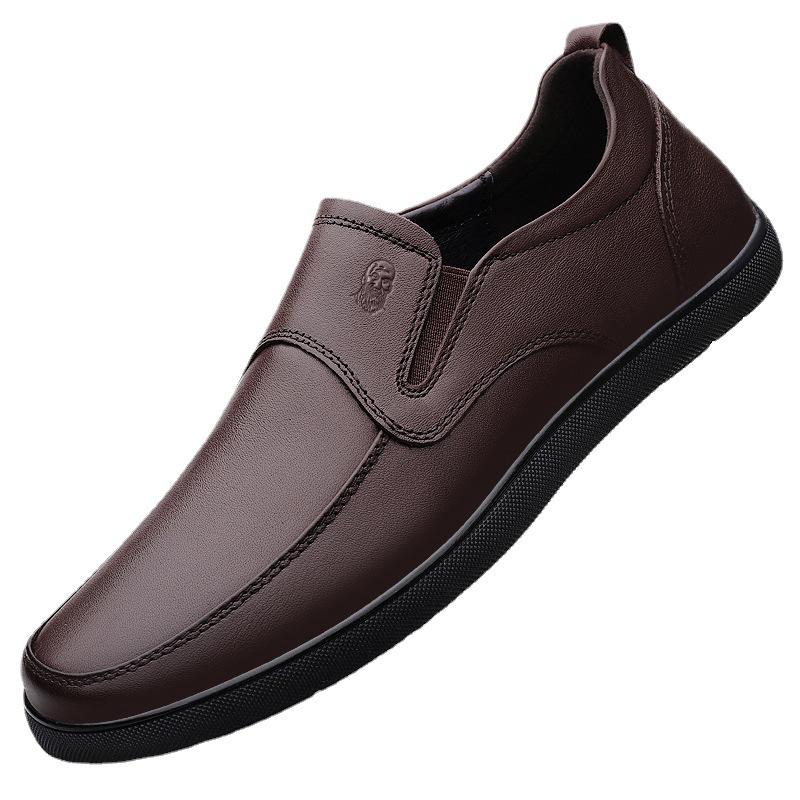 Doudou shoes men hollow breathable one pedal casual leather shoes soft sole comfortable driving