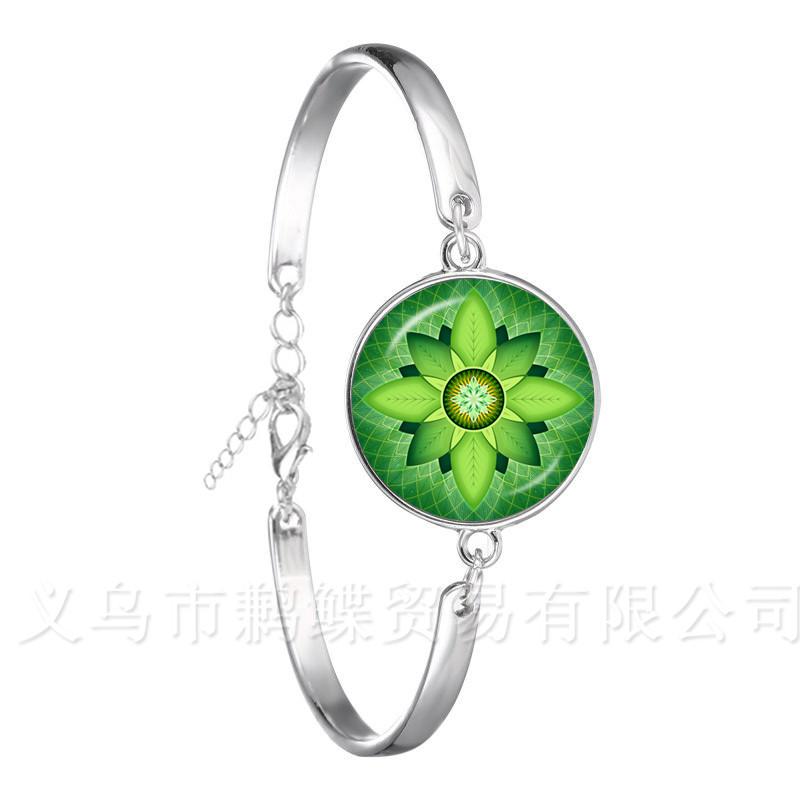 

Trendy Flower Of Life Bracelet Mandala Elegant And Complex Pattern 18mm Round Glass Chain Bangle For Women Cabochon Jewelry